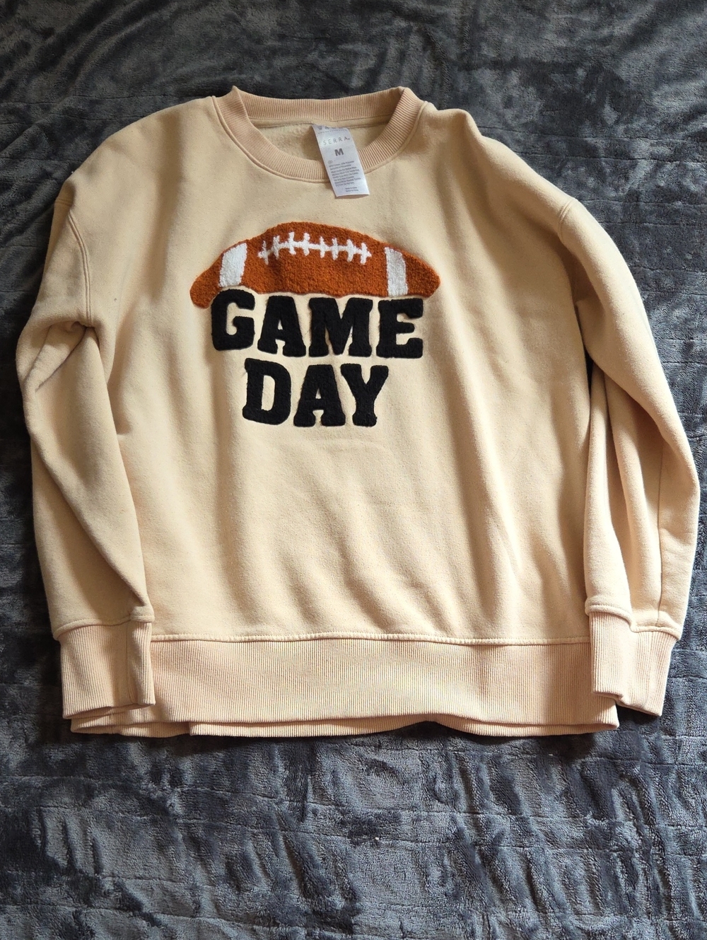Serra Cream "Game Day" Sweatshirt with Brown Football Applique